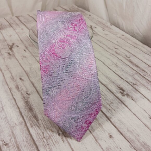 Gianfranco Tie & Pocket Square Set Pink Purple Jacquard Paisley 58x3.25" NEW - Picture 1 of 8